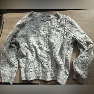 Mango MNG Chunky off-white tan V-neck sweater